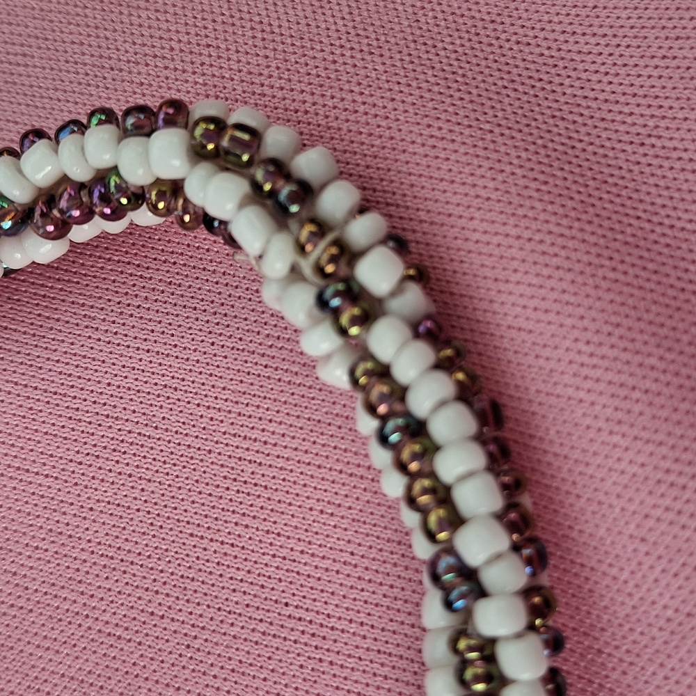 Handmade White Seed Bead Braided Bracelet with Metallic Accents - Picture 2 of 3